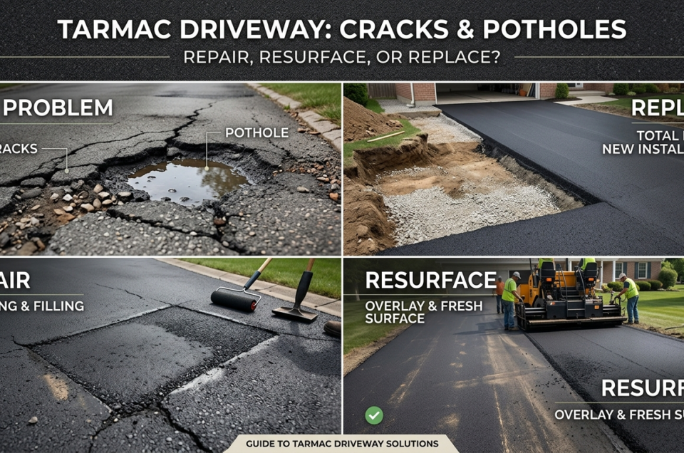 Tarmac Driveway Cracks and Potholes: Repair, Resurface or Replace?
